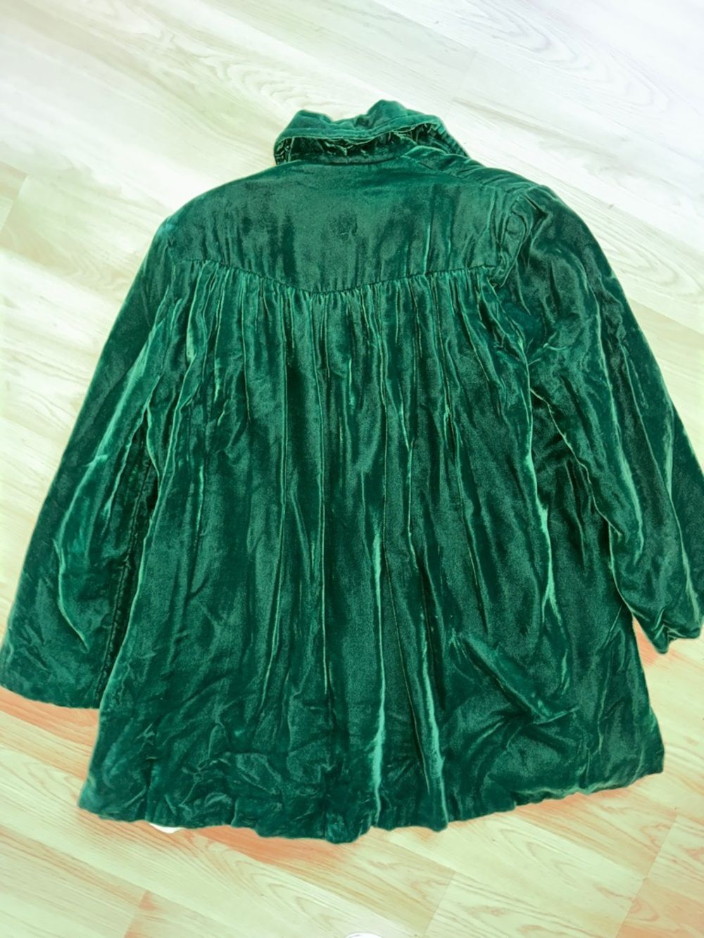 Vintage Green Velvet Bow Collar Open Front Cape Coat Medium 6 Queen of Gambit - Picture 10 of 12
